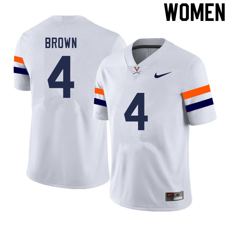 Women #4 Elliott Brown Virginia Cavaliers College Football Jerseys Sale-White - Click Image to Close